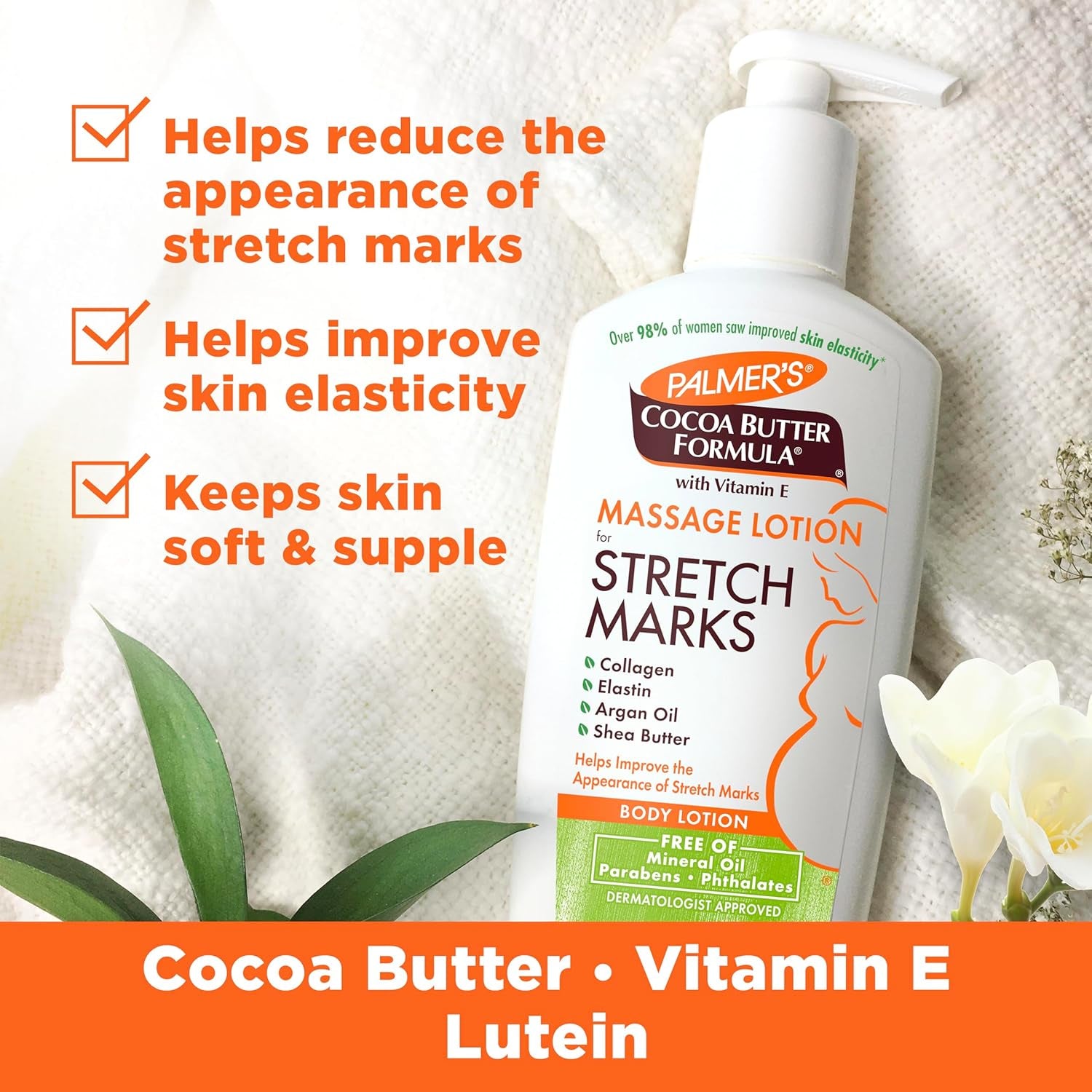 "Ultimate Stretch Mark Solution: Luxurious Cocoa Butter Massage Lotion for Pregnancy Skin Care, Enhanced with Collagen, Elastin, Argan Oil and Shea Butter - 8.5 Ounces"