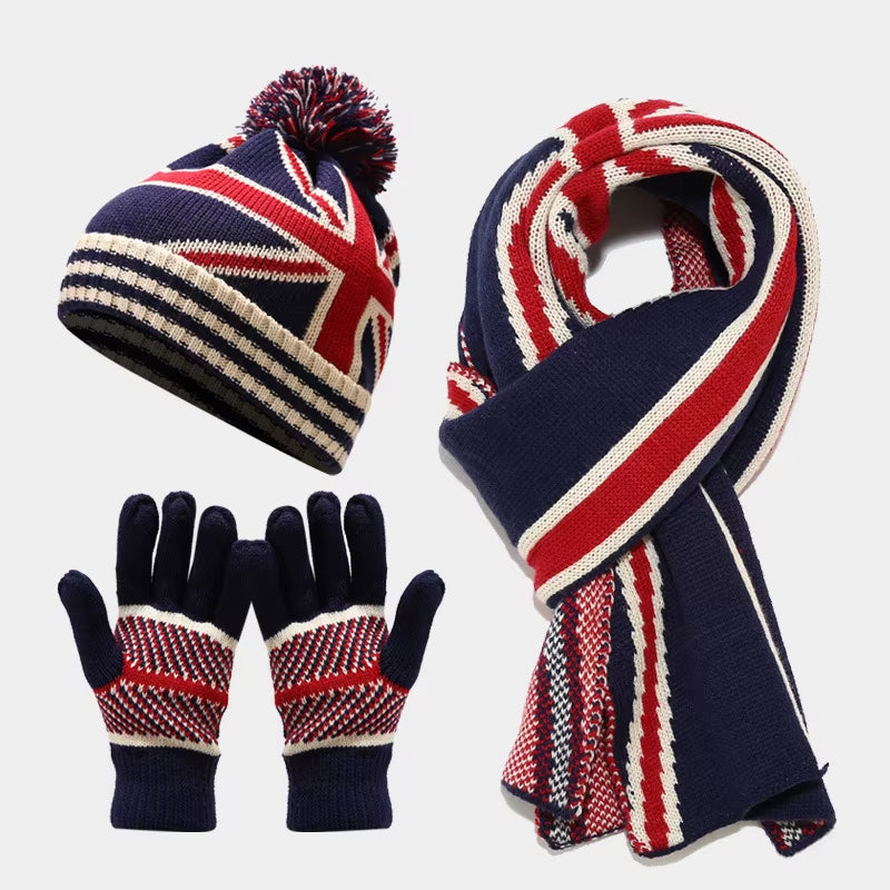 Hot New Adult Rice Shaped National Flag Hat Scarf Gloves Three Piece Set Winter Outdoor Warm Hat Set Bufanda Invierno Mujer