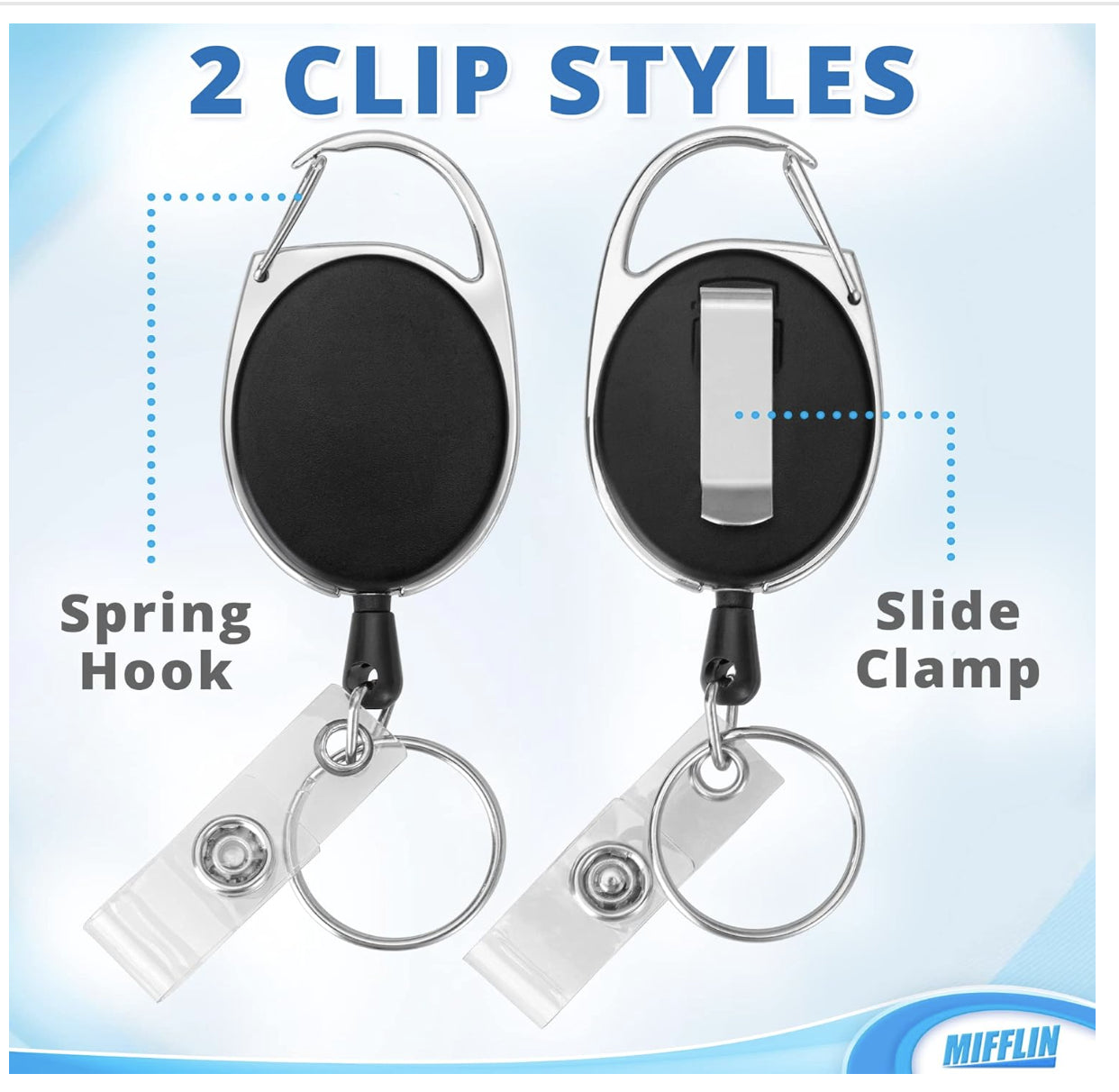 ID Badge Holder W/Retractable Reel Clip (Black, 2 Pack) Heavy Duty Name Card Ree