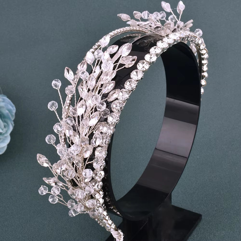 A254 Silver Gold Bride Headband Rhinestone Hair Jewelry for Women Tiaras Headpiece Crystal Wedding Headdress Bridal Headwear