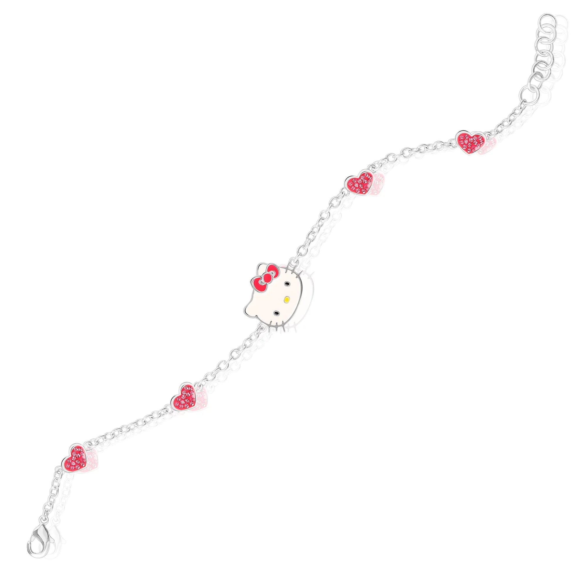 Hello Kitty Officially Licensed Silver Plated Bracelet with Flowers and Crystals - 6.5 + 1"