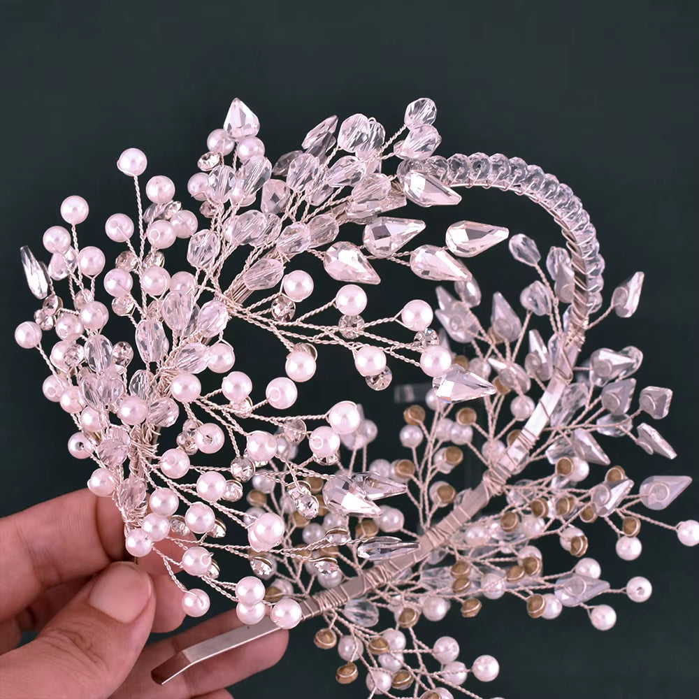 A254 Silver Gold Bride Headband Rhinestone Hair Jewelry for Women Tiaras Headpiece Crystal Wedding Headdress Bridal Headwear