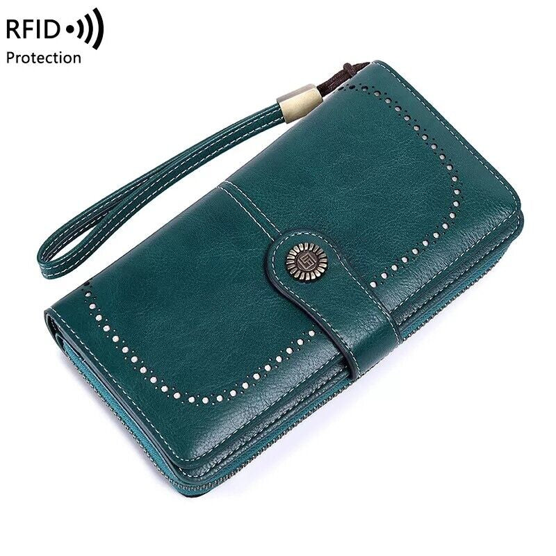 Billetera De Cuero Con Bloqueo RFID Para Mujer Cartera Tarjetero Monedero Moda