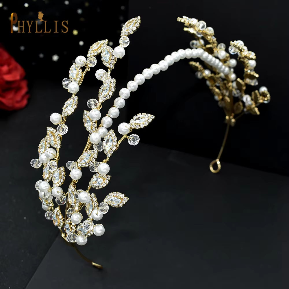 A254 Silver Gold Bride Headband Rhinestone Hair Jewelry for Women Tiaras Headpiece Crystal Wedding Headdress Bridal Headwear