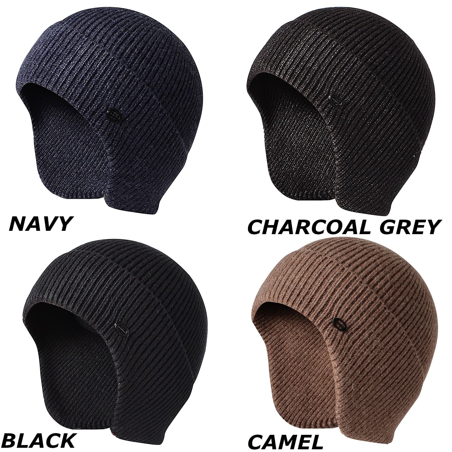 Men Women Knit Hat Winter Warm Stretch Beanie Ear Flaps Cap Outdoor Work Ski