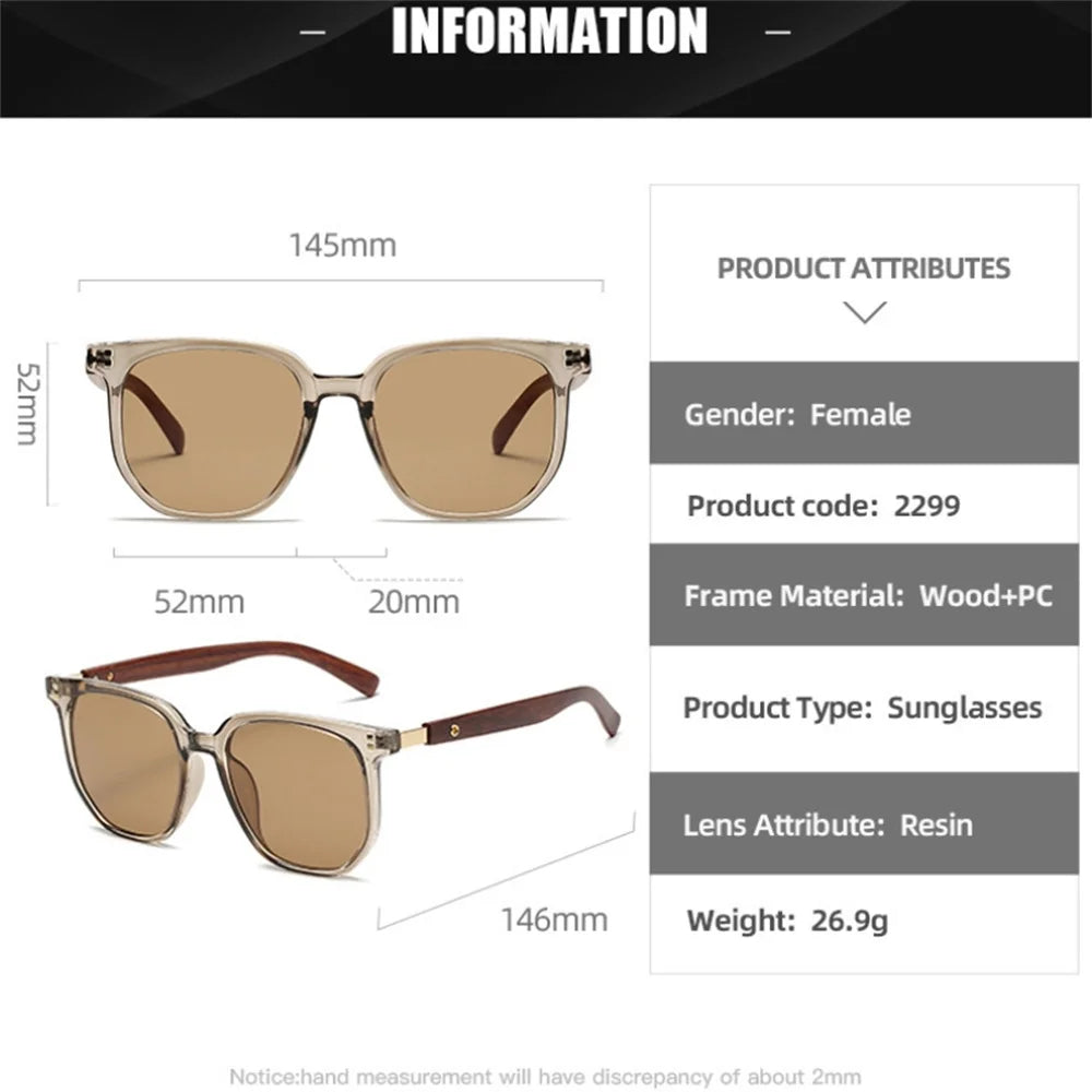 Vintage Square Frame Sunglasses for Women Men 2024 Trendy Retro Wood Grain Plastic Frame UV 400 Protection Eyepeice