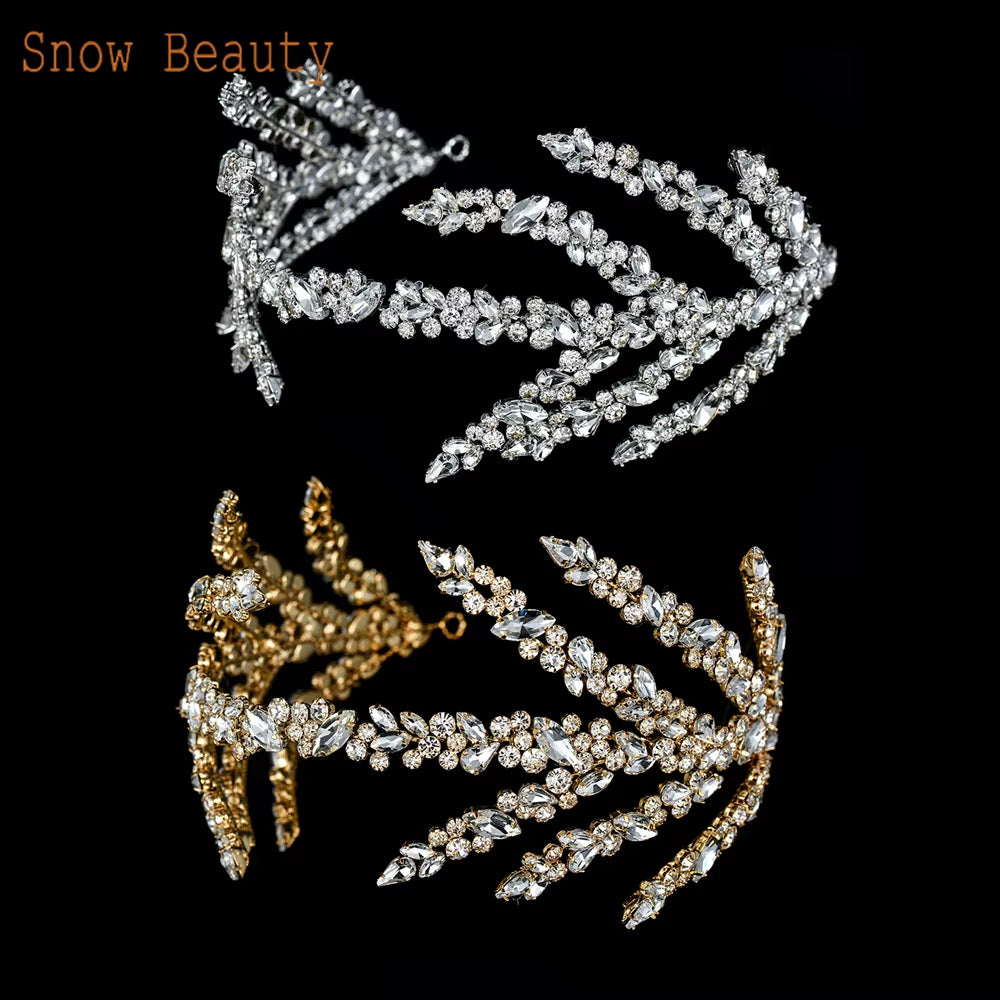 A254 Silver Gold Bride Headband Rhinestone Hair Jewelry for Women Tiaras Headpiece Crystal Wedding Headdress Bridal Headwear