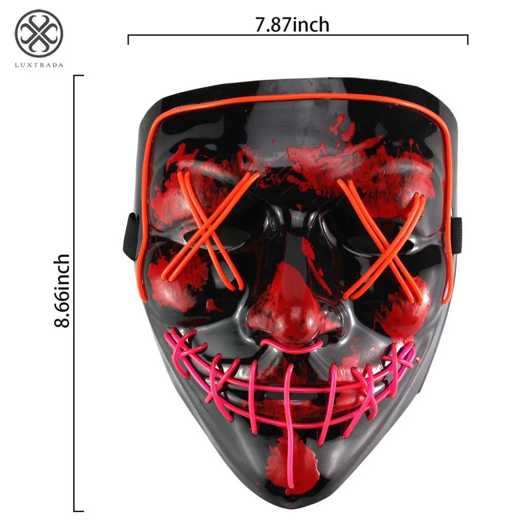 Clubbing Light up "Stitches" LED Mask Costume Halloween Rave Cosplay Party Xmas + AA Battery (Red&Yellow)