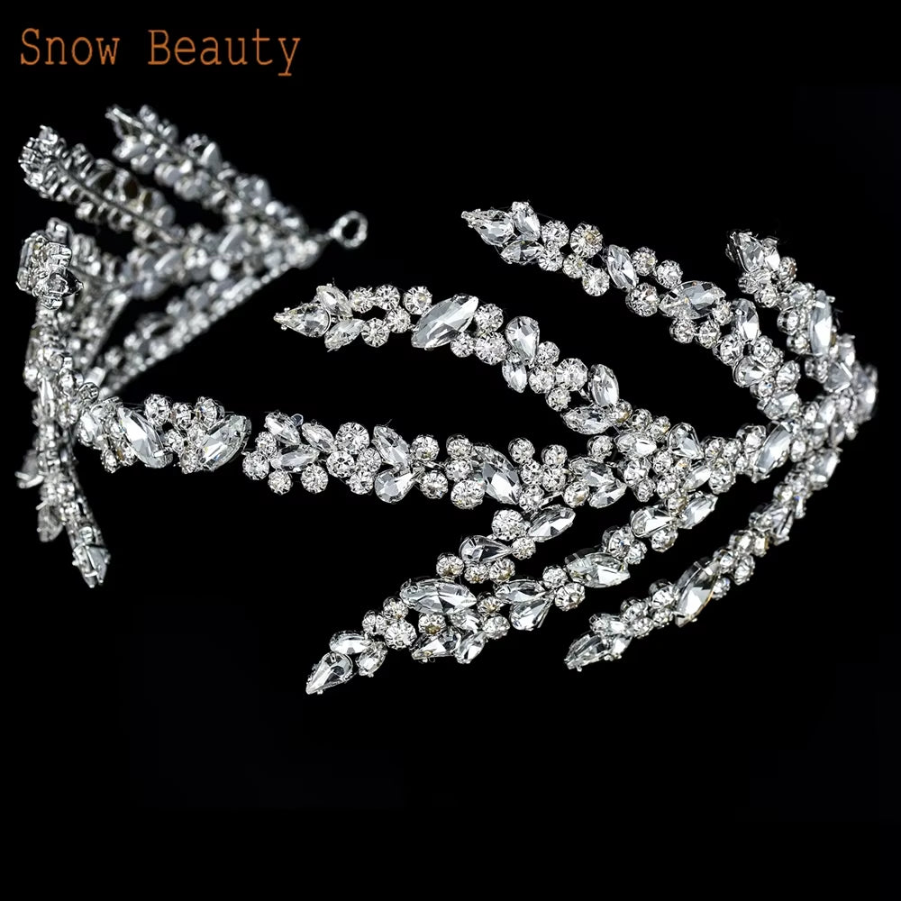 A254 Silver Gold Bride Headband Rhinestone Hair Jewelry for Women Tiaras Headpiece Crystal Wedding Headdress Bridal Headwear