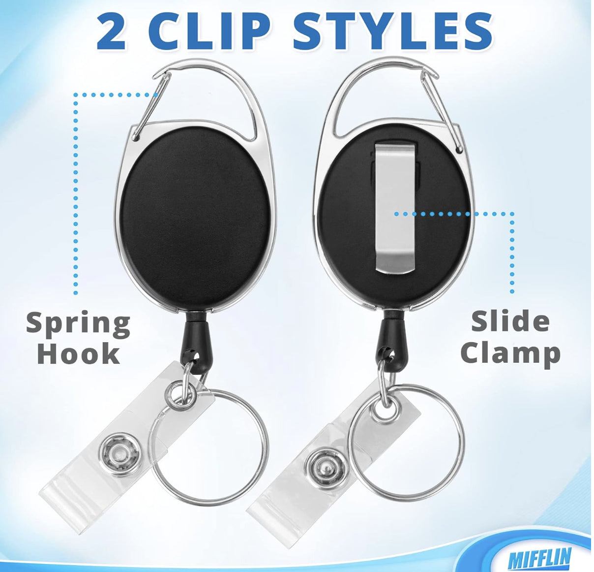 ID Badge Holder W/Retractable Reel Clip (Black, 2 Pack) Heavy Duty Name Card Ree