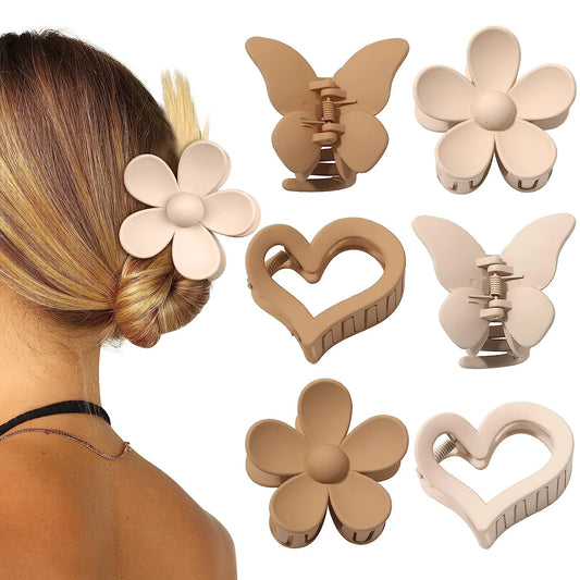 6 Pcs Flower Hair Claw Clips Matte Butterfly Hair Clips for Women Girls Non-Slip Strong Hold Hair Clips Heart Hair Claw Clips