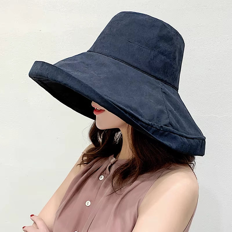 2024 Women'S Hat Bucket Hat Panamanian Women Four Seasons Fisherman Hat Big Brim Hat Double-Sided Fisherman Hat Sun Visor Cap