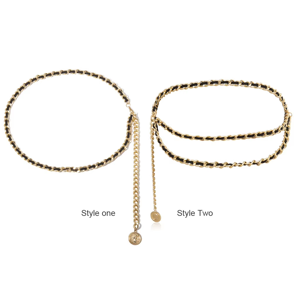 Elegant Multi-Layer Chain Belt for Women Fashion Gold Silver Color Metal High Waist Body Chain Dress Lady Tassel Belt Y2K