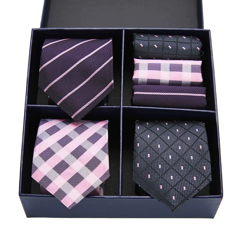 Gift Box Pack Mens Tie Skinny Pink Palid Silk Classic Jacquard Woven Extra Long Tie Hanky Set for Men Formal Wedding Party