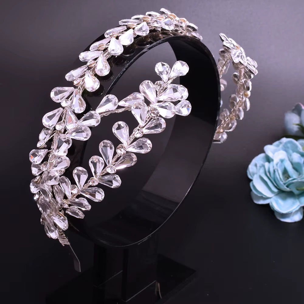 A254 Silver Gold Bride Headband Rhinestone Hair Jewelry for Women Tiaras Headpiece Crystal Wedding Headdress Bridal Headwear