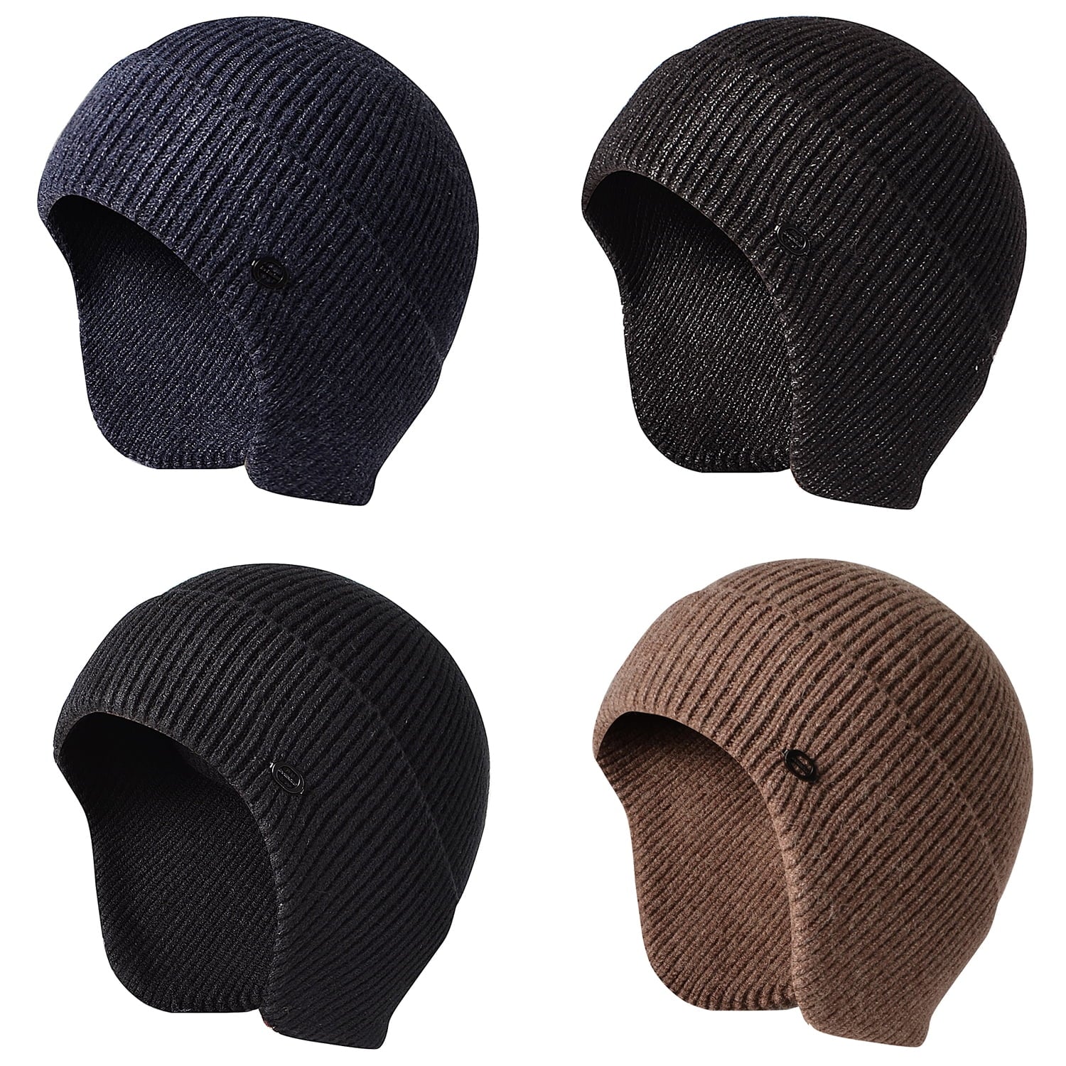 Men Women Knit Hat Winter Warm Stretch Beanie Ear Flaps Cap Outdoor Work Ski